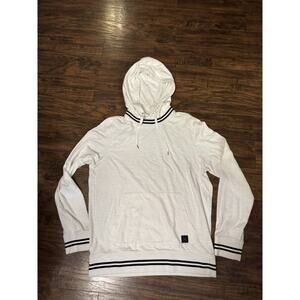 American Eagle Women Medium Hoodie Pullover White w/ Blue Strip Trim Kangaroo Po